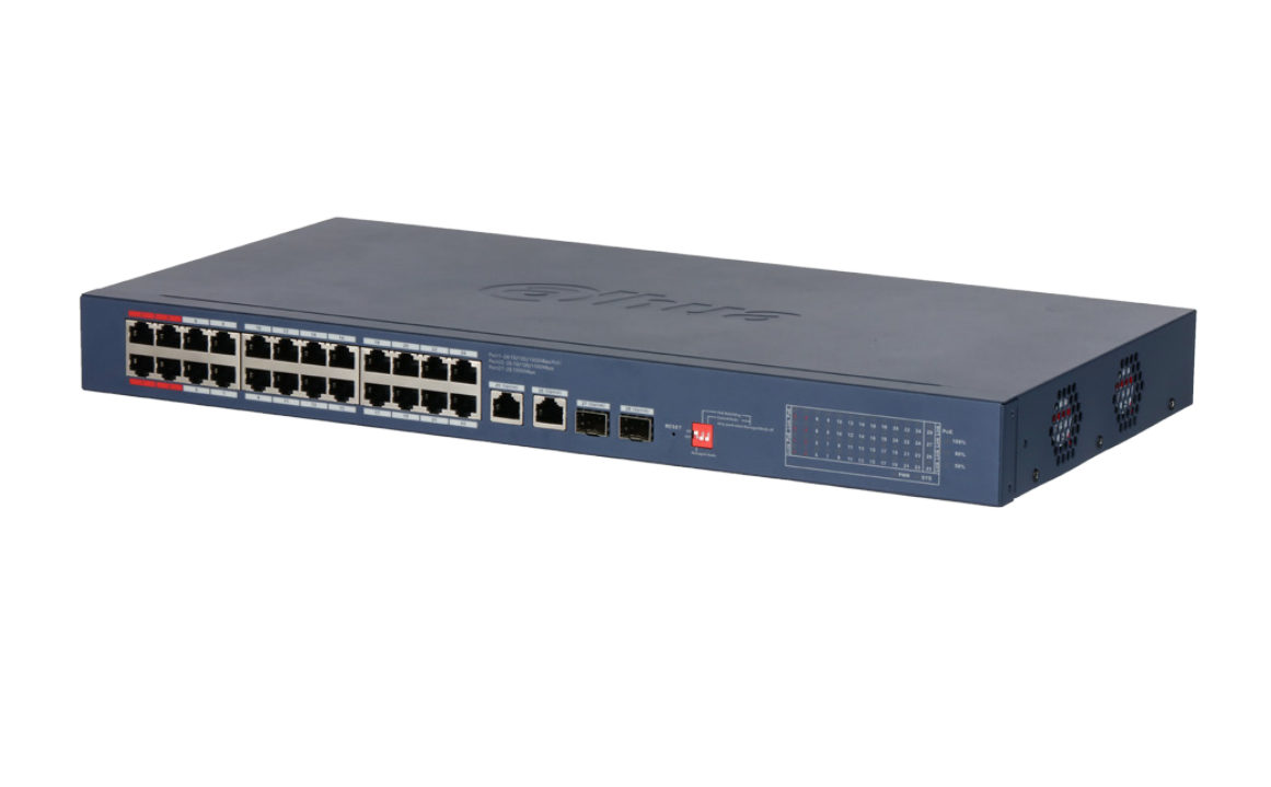 24PORT ( 28P) GIGABIT SWITCH 240W POE TOTAL CAPACITY 24x POE+ (4x Hi-PoE/ PoE++) PLUS 2x 1G SFP/ FIBRE PORT 2x1G UPLINK L2 CLOUD MANAGED BLUE 240VAC