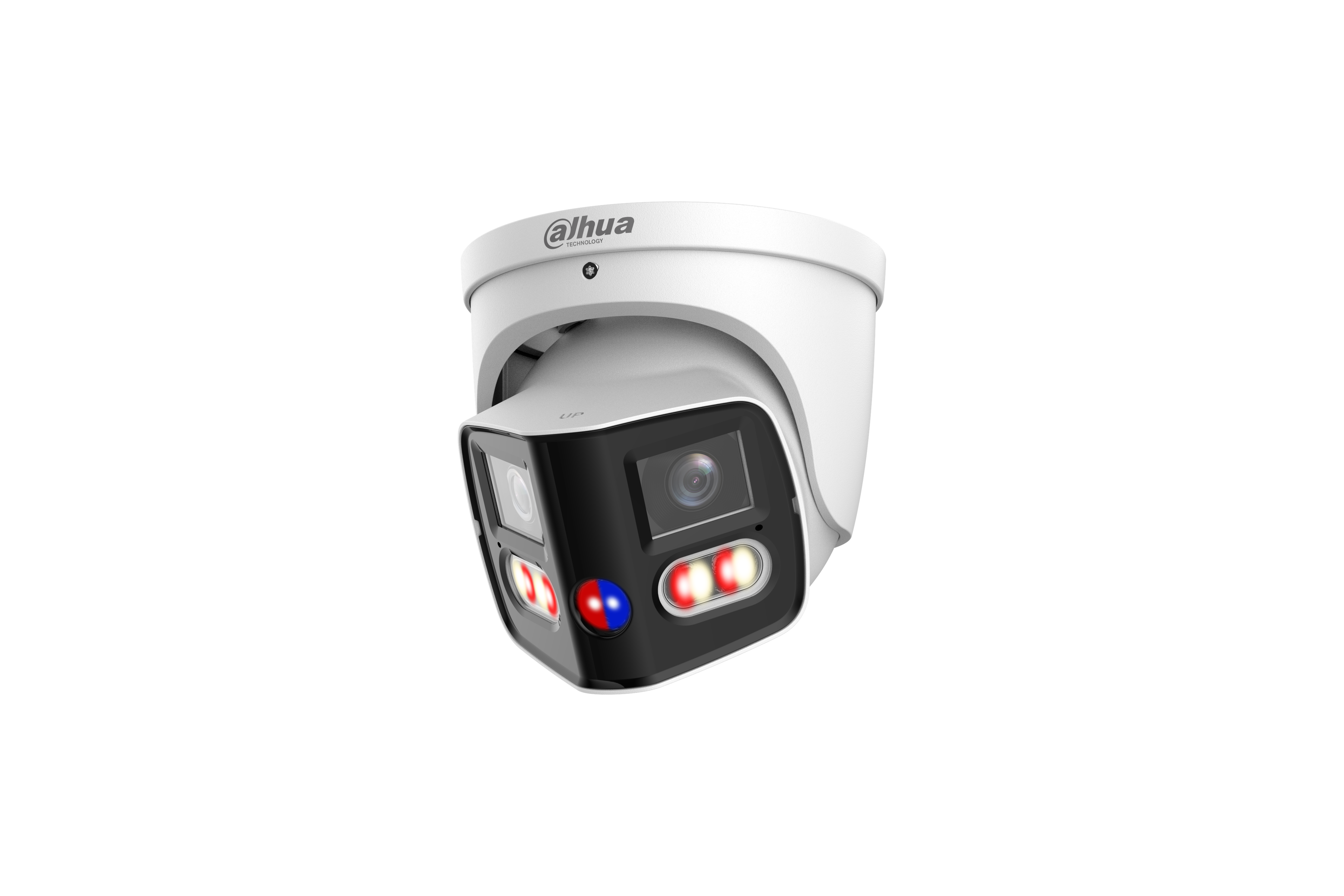 WIZSENSE SERIES IP CAMERA WHITE AI 180° TIOC DUO WITH EPTZ 2x6MP H.264/5/ MJPEG EYEBALL 120 WDR METAL 2.8MM FIXED LENS STARLIGHT IR+WARM LED 30M POE+ IP67 BUILT IN MIC AUDIO IN AUDIO OUT 1 x ALARM IN 1 x ALARM OUT SUPPORT UP TO 512GB SD 12VDC