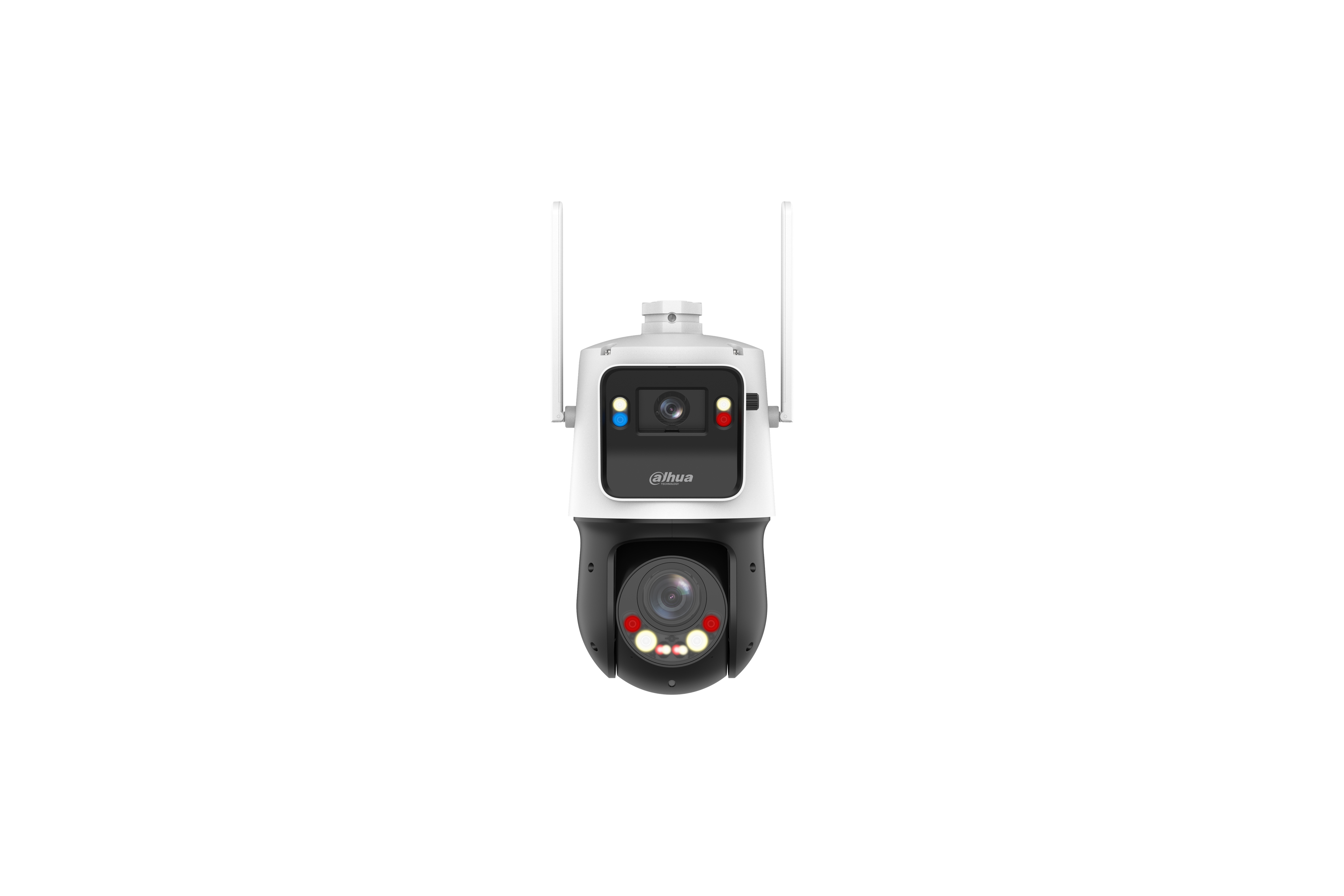 IP CAMERA WHITE AI 360° XINGHAN AUTO TRACKING 4MP H.264/5/5+/ MJPEG DUAL LENS PTZ 120 WDR FIXED & MOTORISED LENS 25X ZOOM WIZCOLOR WITH AI-ISP IR+WARM LED 100M IP67 BUILT IN MIC AUDIO IN AUDIO OUT 2 x ALARM IN 1 x ALARM OUT SUPPORT UP TO 1TB SD 12VDC