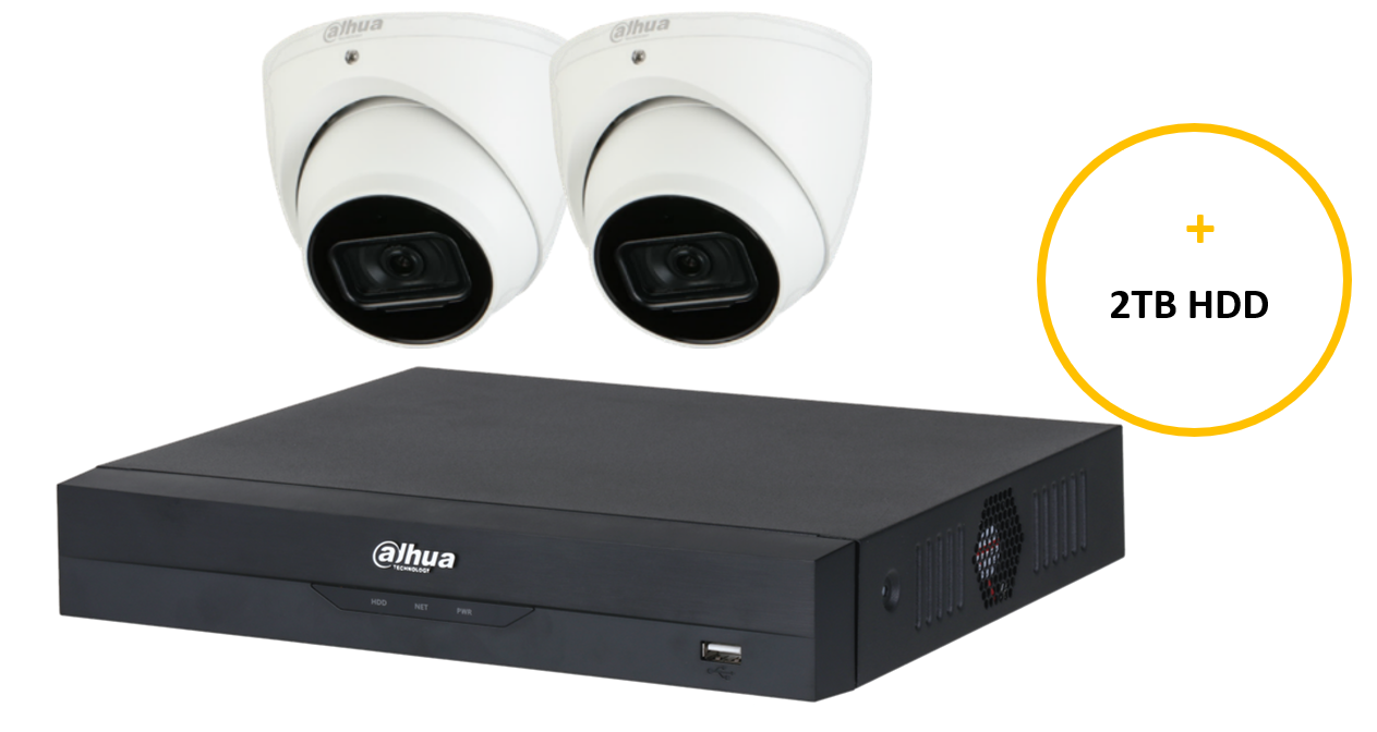 DAHUA WIZSENSE CCTV KIT INCLUDES 2 x 6MP WHITE WIZSENSE TURRET CAMERA 2.8MM (DHU7184) 4 CHANNELS BLACK NVR (DHU7277) NON EXPANDABLE HDD WITH 2TB HDD NOT LOADED