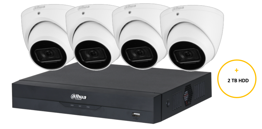 DAHUA WIZSENSE CCTV KIT INCLUDES 4 x 5MP WHITE WIZSENSE TURRET CAMERA 2.8MM (DHU7469) 4 CHANNELS BLACK NVR (DHU7277) NON EXP HDD WITH 2TB HDD NOT LOADED