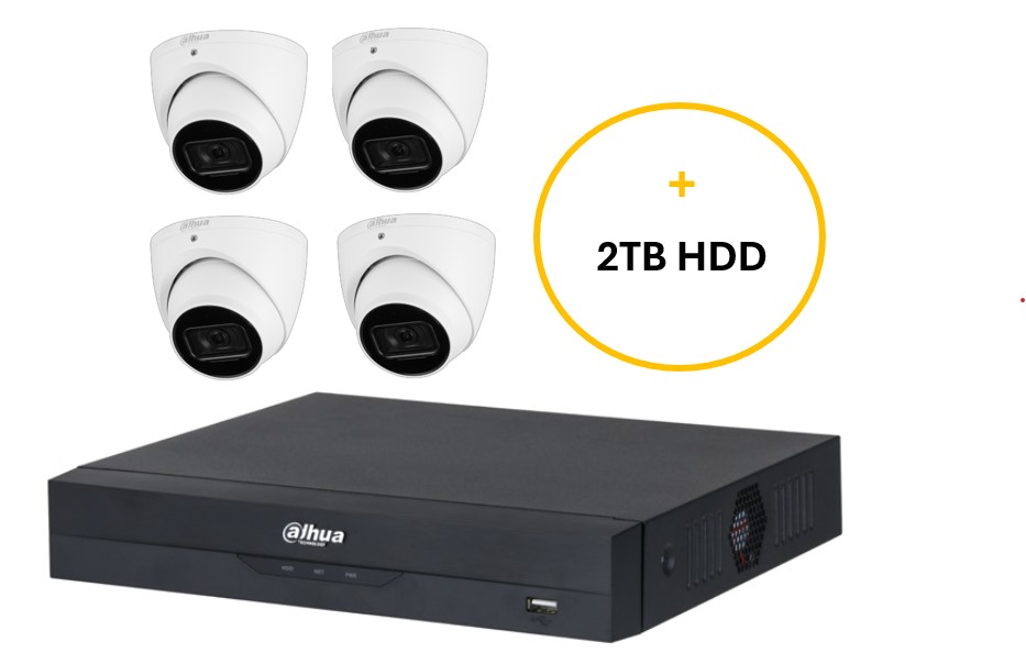 DAHUA WIZSENSE CCTV KIT INCLUDES 4 x 5MP WHITE WIZSENSE TURRET CAMERA 2.8MM (DHU7469) 8 CHANNELS BLACK NVR (DHU7278) NON EXP HDD WITH 2TB HDD LOADED