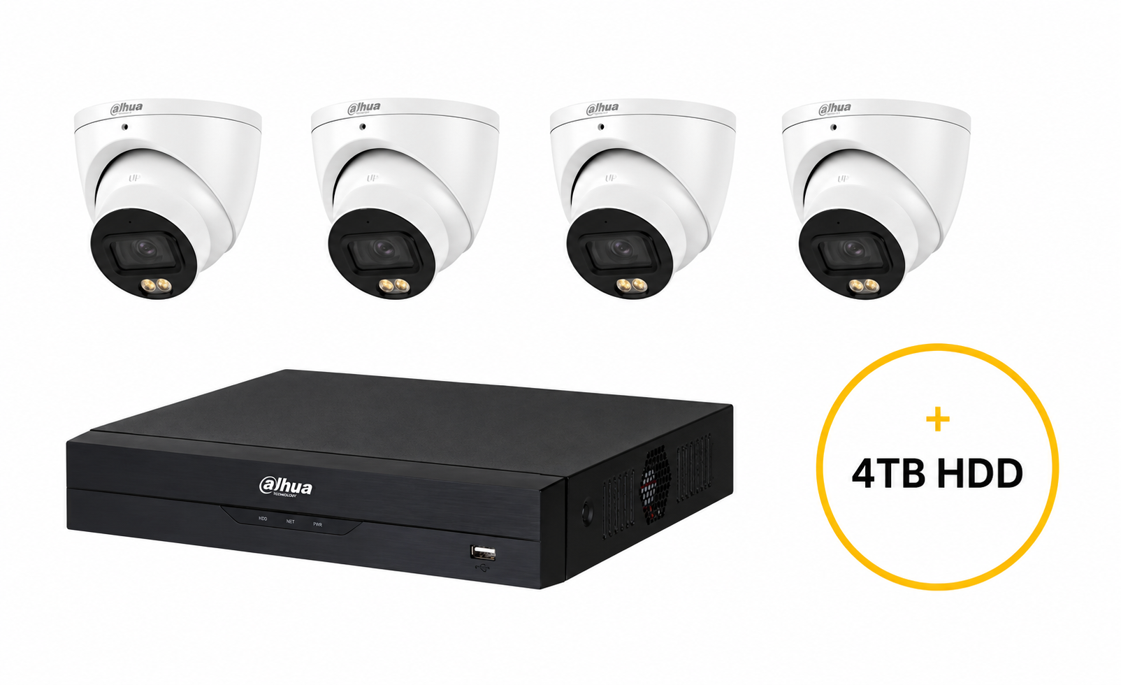 DAHUA WIZSENSE CCTV KIT INCLUDES 4 x 5MP WHITE WIZSENSE TURRET CAMERA 2.8MM (DHU7529) 8 CHANNELS BLACK NVR (DHU7278) NON EXP HDD WITH 4TB HDD NOT LOADED