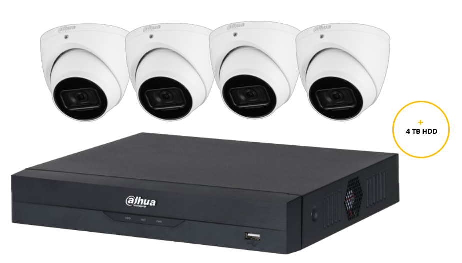 DAHUA WIZSENSE CCTV KIT INCLUDES 4 x 5MP WHITE WIZSENSE TURRET CAMERA 2.8MM (DHU7469) 8 CHANNELS BLACK NVR (DHU7278) NON EXP HDD WITH 4TB HDD NOT LOADED