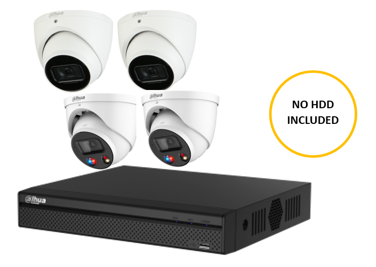 DAHUA KIT INCLUDES 2 x 6MP WHITE TURRET CAMERAS 2.8MM( DHU7184) 2 x 6MP WHITE TURRET CAMERA 2.8MM( DHU7237) 4 CHANNEL BLACK NVR( DHU6817) *NO HDD INCLUDED