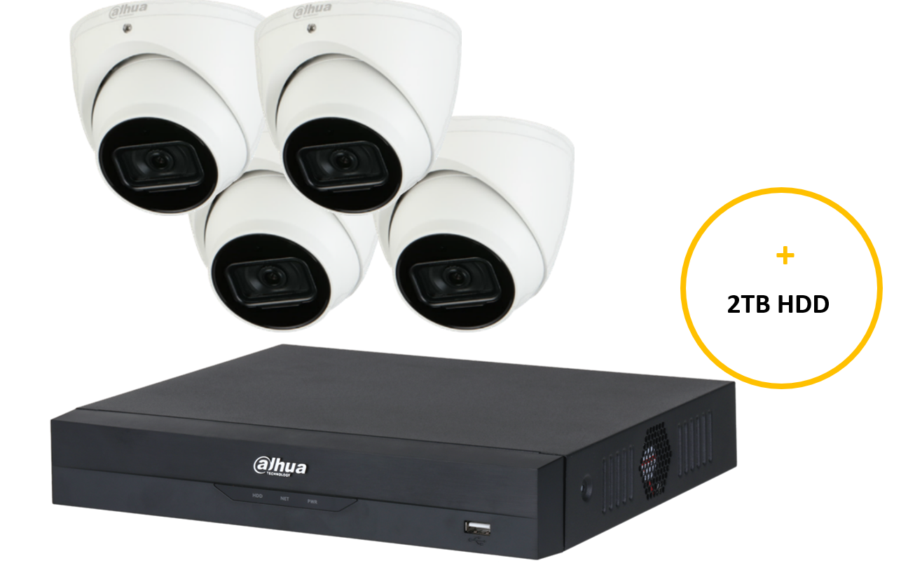 DAHUA WIZSENSE CCTV KIT INCLUDES 4 x 6MP WHITE WIZSENSE TURRET CAMERA 2.8MM (DHU7184) 4 CHANNELS BLACK NVR (DHU7277) NON EXPANDABLE HDD WITH 2TB HDD NOT LOADED