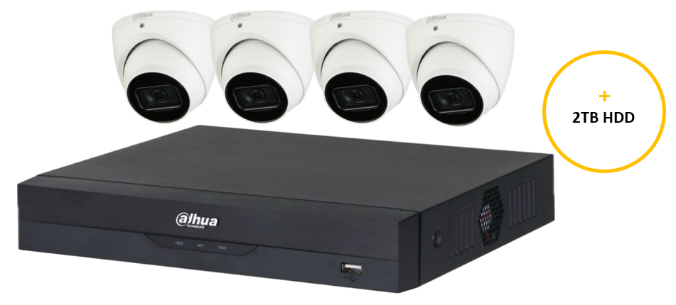 DAHUA WIZSENSE CCTV KIT INCLUDES 4x 6MP WHITE WIZSENSE TURRET CAMERA 2.8MM ( DHU7184), 8CH BLACK NVR ( DHU7278) NON-EXPANDABLE HDD 2TB HDD NOT LOADED