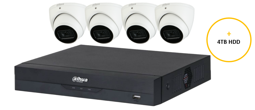 DAHUA WIZSENSE CCTV KIT INCLUDES 4 x 6 MP WHITE WIZSENSE TURRET CAMERA 2.8MM (DHU7184) WIZSENSE 8 CHANNEL BLACK NVR (DHU7278) NON-EXPANDABLE HDD WITH 4TB HDD NOT LOADED