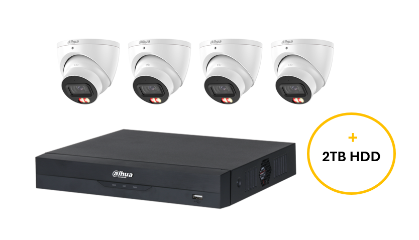 DAHUA WIZSENSE CCTV KIT INC 4x 8MP WHT WIZSENSE TURRET CAM 2.8MM (DHU7531) 4CH BLK NVR (DHU7277) NON EXP HDD W/ 2TB HDD LOADED