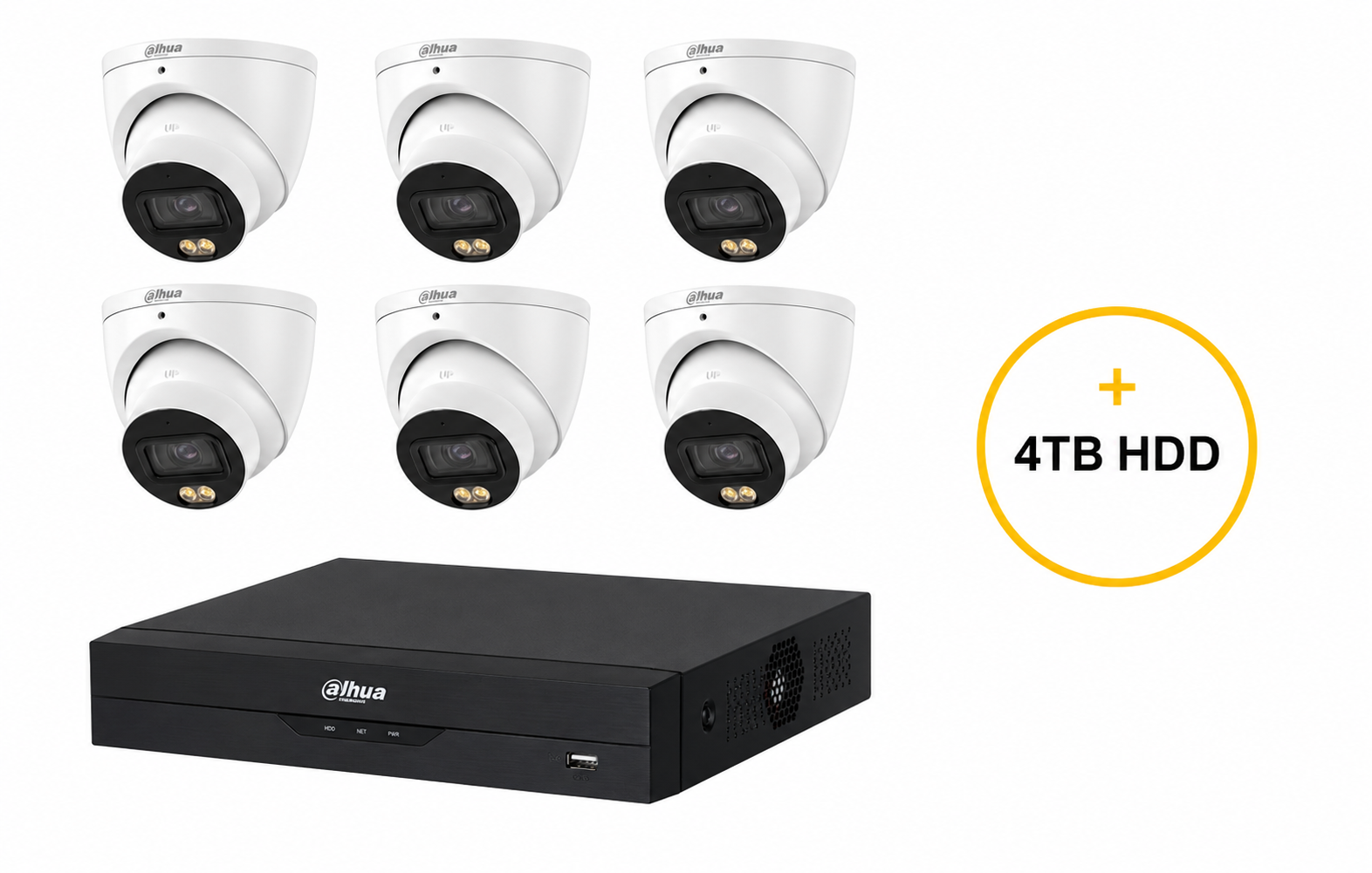 DAHUA WIZSENSE CCTV KIT INCLUDES 6 x 5MP WHITE WIZSENSE TURRET CAMERA 2.8MM (DHU7529) 8 CHANNELS BLACK NVR (DHU7278) NON EXP HDD WITH 4TB HDD NOT LOADED