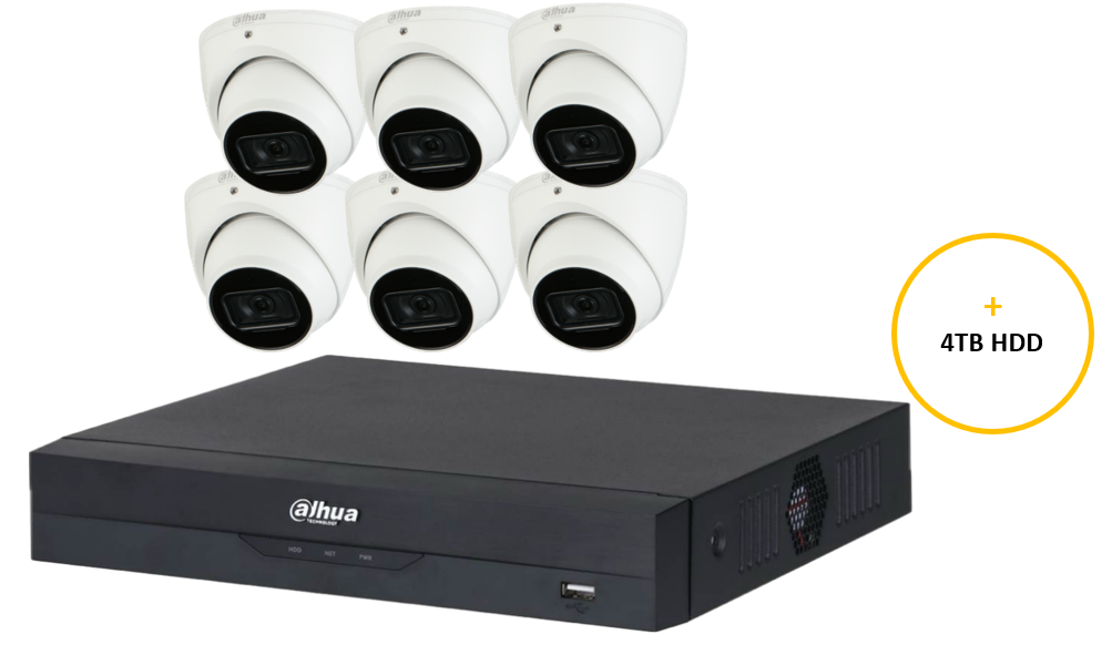 DAHUA WIZSENSE CCTV KIT INCLUDES 6 x 6 MP WHITE WIZSENSE TURRET CAMERA 2.8MM (DHU7184) WIZSENSE 8 CHANNEL BLACK NVR (DHU7278) NON-EXPANDABLE HDD WITH 4TB HDD NOT LOADED