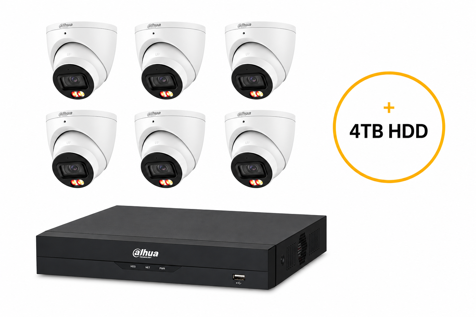 DAHUA WIZSENSE CCTV KIT INCLUDES 6 x 6 MP WHITE WIZSENSE TURRET CAMERA 2.8MM (DHU7597) WIZSENSE 8 CHANNEL BLACK NVR (DHU7278) NON-EXPANDABLE HDD WITH 4TB HDD NOT LOADED