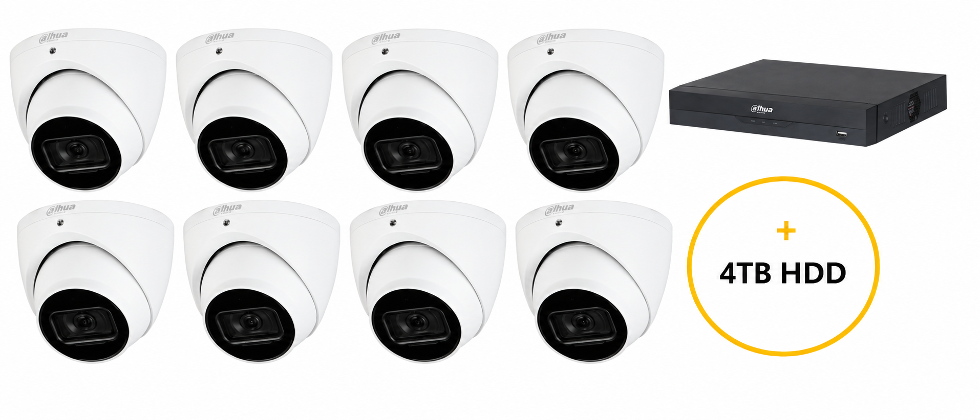 DAHUA WIZSENSE CCTV KIT INC 8x 6MP WHT WIZSENSE TURRET CAM 2.8MM (DHU7184) 8CH BLK NVR (DHU7278) NON EXP HDD W/ 4TB HDD LOADED