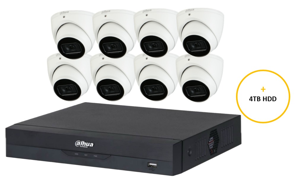 DAHUA WIZSENSE CCTV KIT INCLUDES 8 x 6 MP WHITE WIZSENSE TURRET CAMERA 2.8MM (DHU7184) WIZSENSE 8 CHANNEL BLACK NVR (DHU7278) NON-EXPANDABLE HDD WITH 4TB HDD NOT LOADED