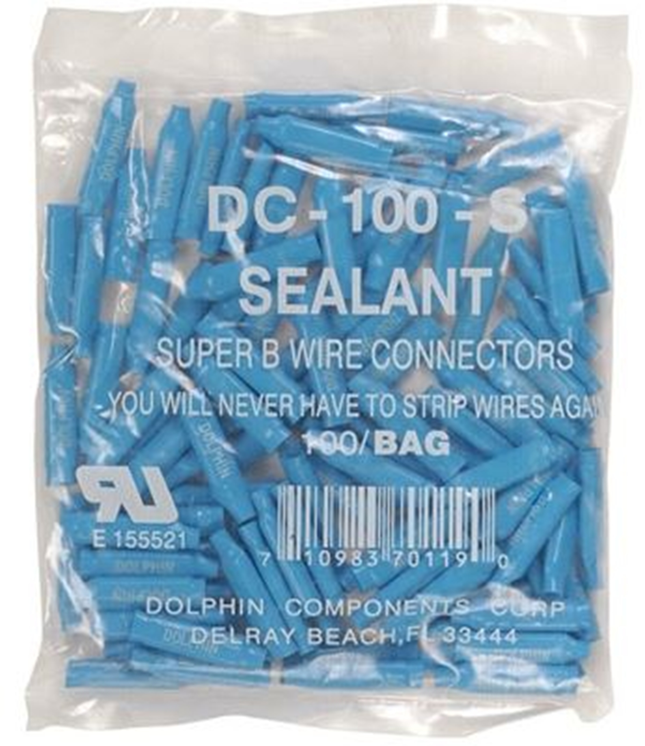 DOLPHIN DC-100-S SUPER B CONNECTOR GEL FILLED (FOR MOIST AREAS) BAG OF 100 BLUE
