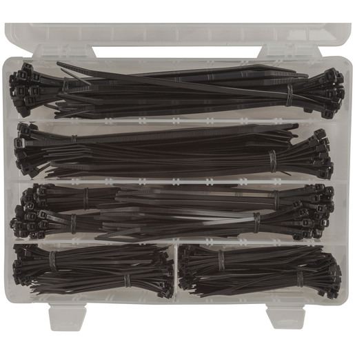 HP1216 CABLE TIE BLACK 400 PACK MIXED SIZES 100-200 (MM) W/ CARRY CASE