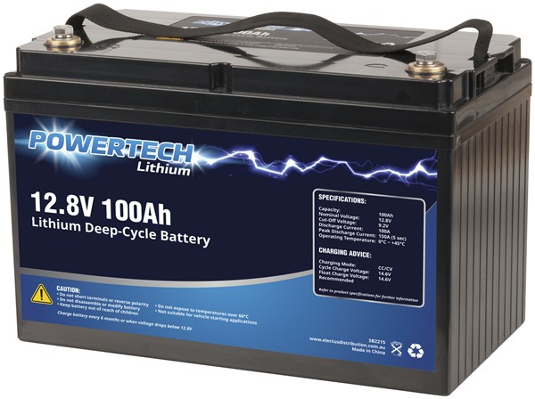 12.8VDC /100 Ah DEEP CYCLE LITHIUM IRON PHOSPHATE (LiFePo4) BATTERY 150A (5 Sec) DISCHARGE OPERATE TEMP 0° ~ +45° 14.7A CHARGE CURRENT FASTON TABS F12(M8) BLACK 11KG