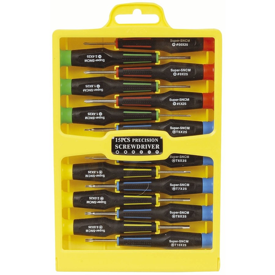 TD2069 SCREWDRIVER SET MICRO MIXED 15 PIECES W/ CARRY CASE