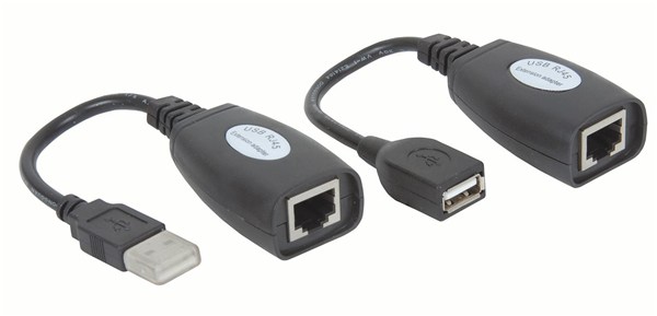 USB TO RJ45 EXTENSION ADAPTOR TO EXTEND USB OVER CAT5 UP TO 50M BLACK INCLUDES RX & TX PC & MAC COMPATIBLE