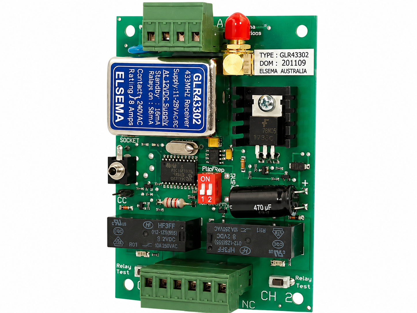 GLR43302 2 CHANNEL RECEIVER 11-28VAC/DC  PCB ONLY