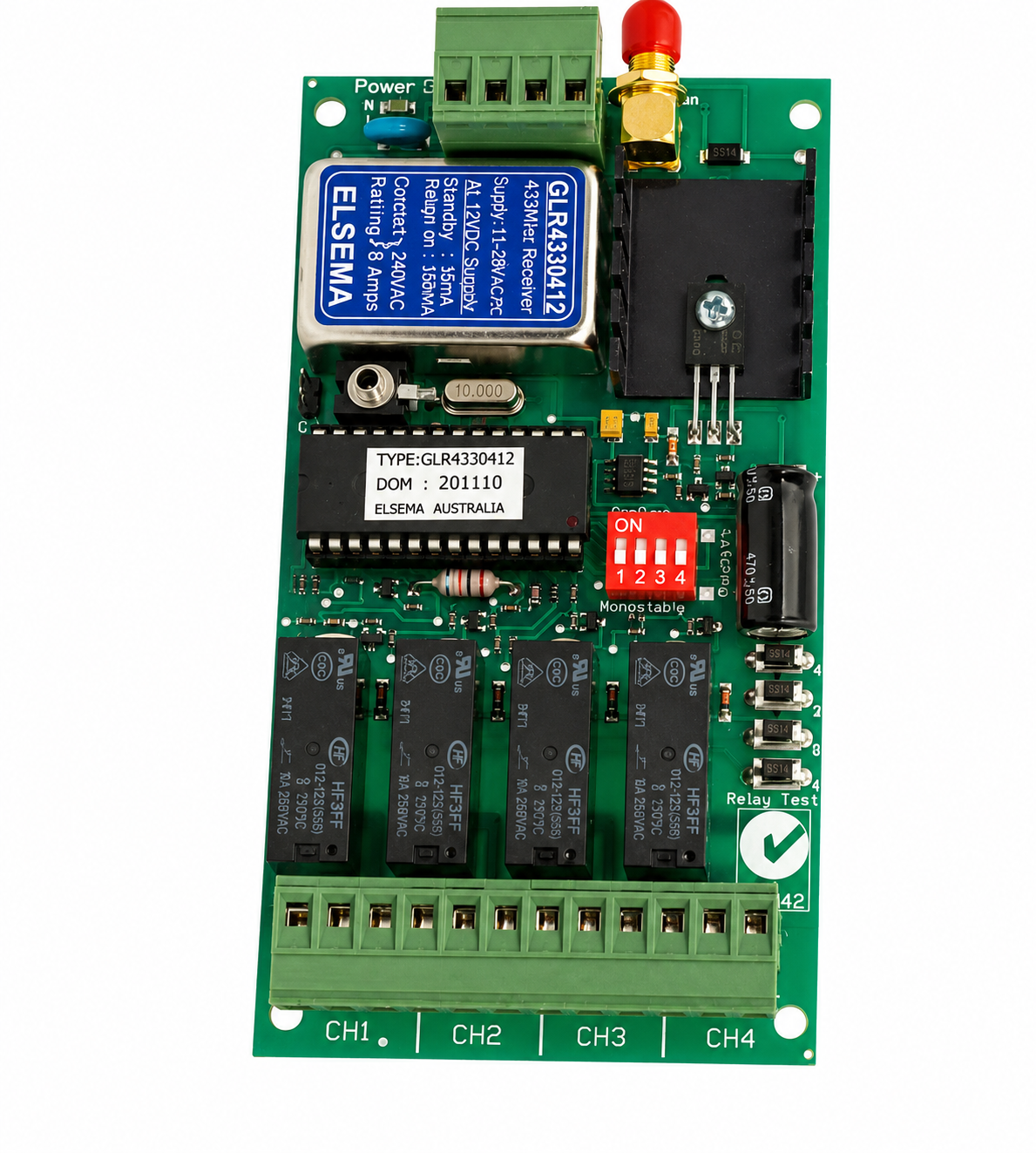 GLR43304 4 CHANNEL 11-28VAC/DC SUPPLY CONNECTION AND RELAY OUTPUTS
