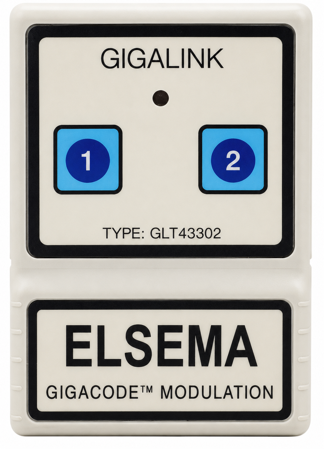 ELSEMA GIGALINK 2 BUTTON REMOTE GREY 200-500M FLASHING/SOLID RED LED INDICATORS PLASTIC 433MHz 1x 9V BATTERY