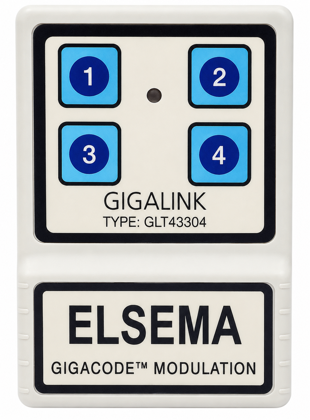 ELSEMA GIGALINK 4 BUTTON REMOTE GREY 200-500M FLASHING/SOLID RED LED INDICATORS PLASTIC 433MHz 1x 9V BATTERY