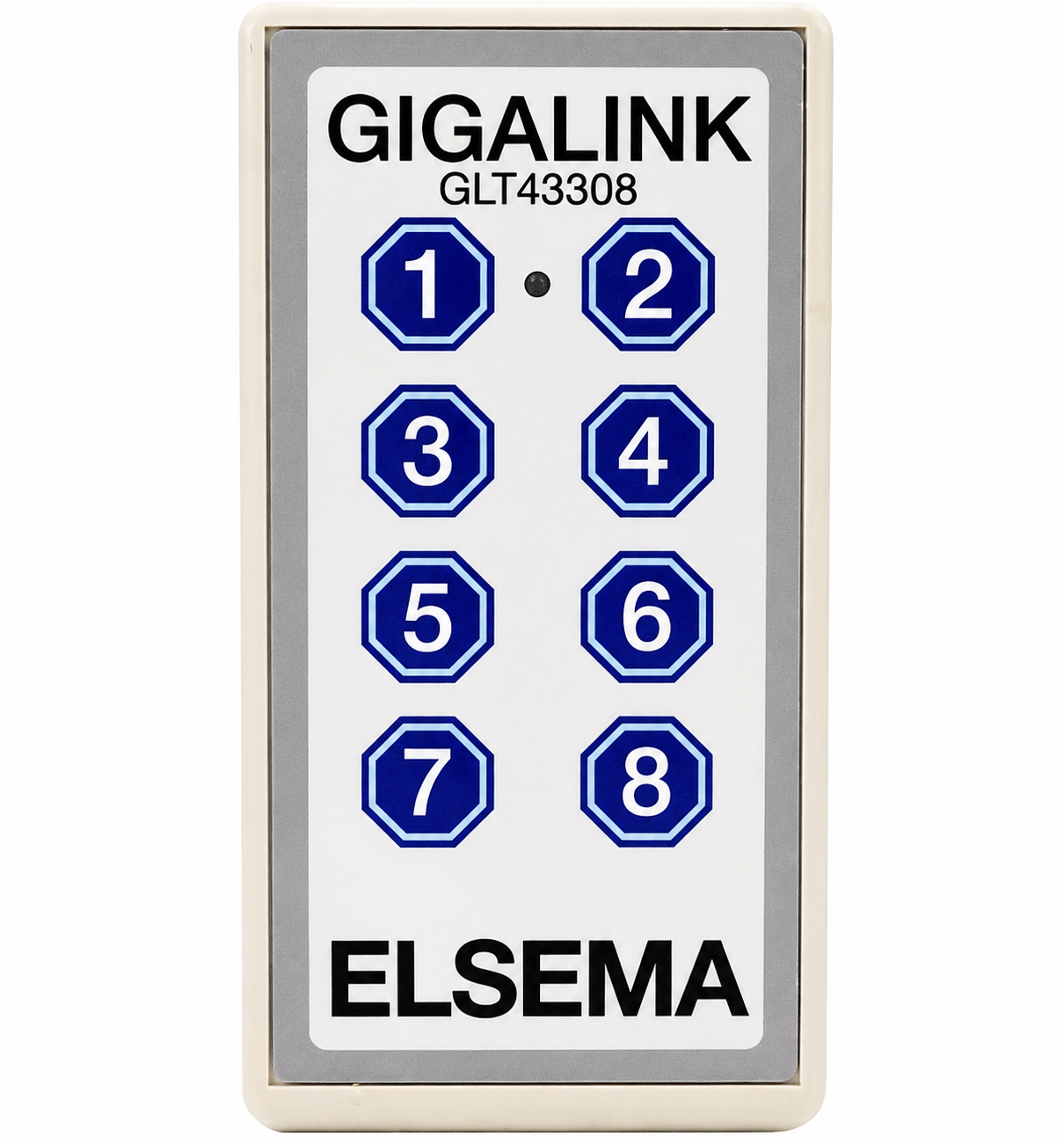 ELSEMA GIGALINK 8 BUTTON REMOTE GREY 500M FLASHING/SOLID RED LED INDICATORS PLASTIC 433MHz 1x 9V BATTERY/ 10-16VDC