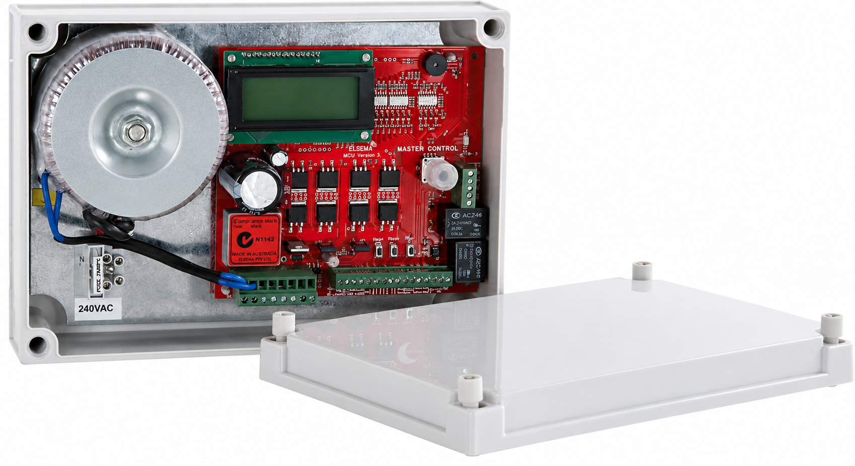 ELSEMA UNIVERSAL DOUBLE/ SINGLE CONTROLLER SUITS AUTOMATIC SLIDING & SWING GATES 12V IP66 INCLUDES PLASTIC ENCLOSURE & TRANSFORMER
