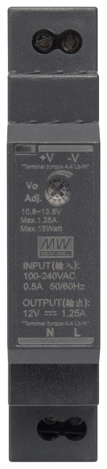 ELVOX 12VDC 100-240VDC POWER SUPPLY 1.25A 1x OUTPUT TERM STRIP OUTPUT DIN RAIL MOUNTED BLACK