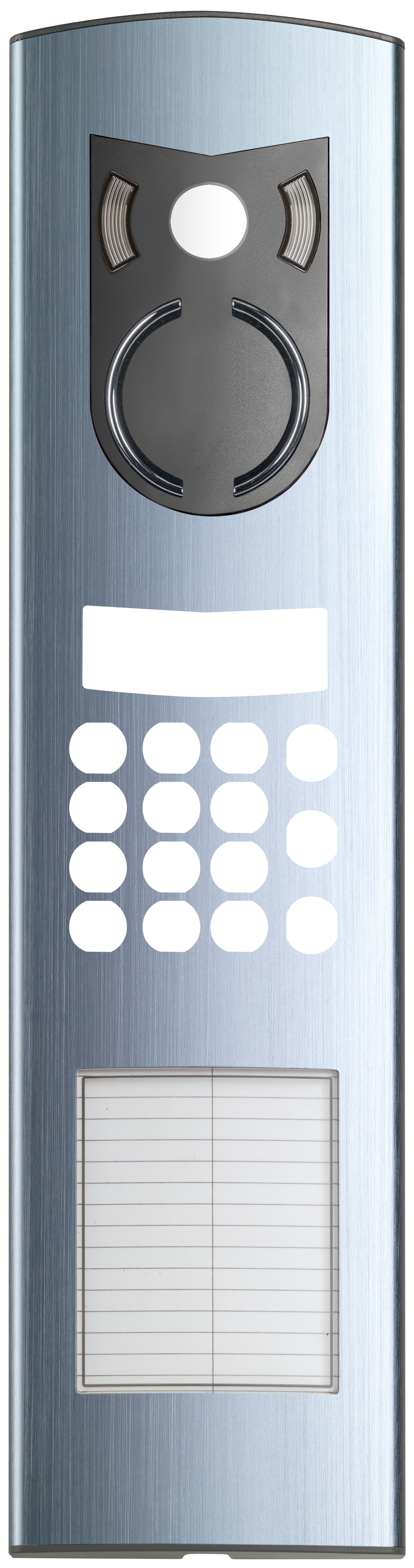 ELVOX 3 MODULE COVER PLATE SUITS 1300 SERIES SILVER 391Hx100Wx22D WITH KEYPAD & CAMERA CUTOUTS & CARD FOR 13 NAMES