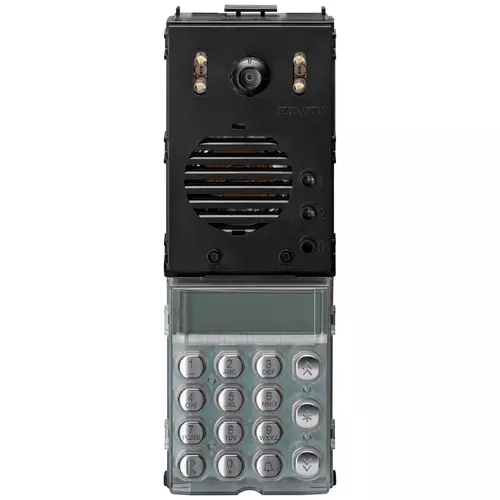 ELVOX DUE FILI+ 2-WIRE INTERCOM KEYPAD & AUDIO/VIDEO MODULE BLACK WITH SILVER APARTMENT/COMMERCIAL 2.5 INCH DISPLAY MECHANICAL BUTTON 480TVL PLASTIC WITH STAINLES STEEL KEYS POWER BY BUS CONTROLLER