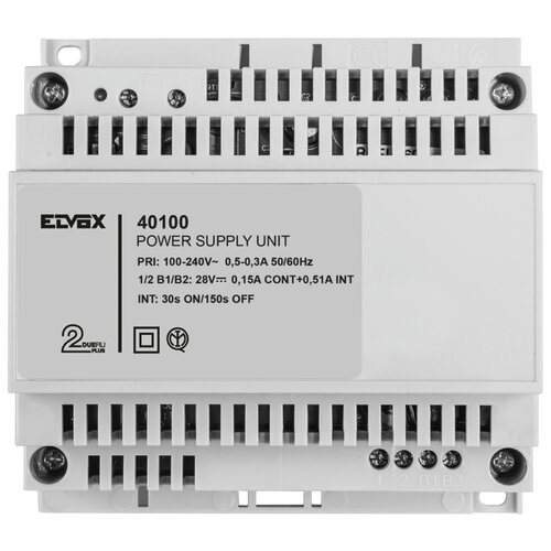 ELVOX 28VDC 100-240VDC POWER SUPPLY 0.66A 0.5A 2x OUTPUT TERM STRIP OUTPUT DIN RAIL MOUNTED BEIGE