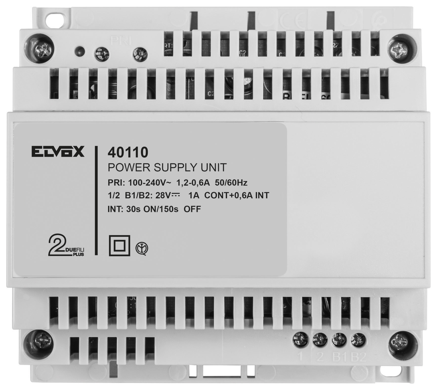 ELVOX 28VDC 100-240VDC POWER SUPPLY 1.6A 1.2A 2x OUTPUT TERM STRIP OUTPUT DIN RAIL MOUNTED BEIGE