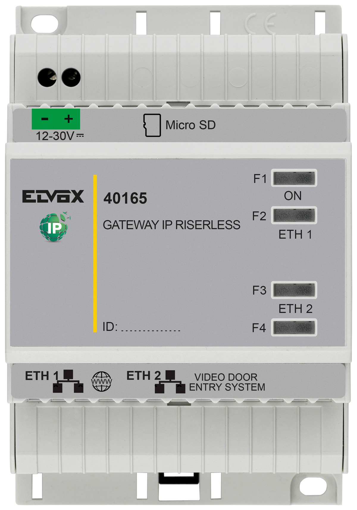 ELVOX IP INT RISERLESS IP GATEWAY FOR UP TO 100 APT MAX 16 IN ONE SYSTEM ( 1600 APT) 5 CONCURRENT CALLS (2.5Mbps EACH) 4 DIN MOD 12-30VDC 109.8Hx71.8Wx60D * REQUIRES LICENCE*