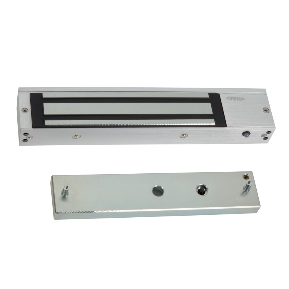 FSH FEM4300 SERIES ELECTRIC SINGLE MAG LOCK MONITORED LOCK STATUS SENSOR DOOR STATUS SENSOR LED INDICATOR 280KG HOLDING FORCE FAIL SAFE (PTL) SURFACE MOUNT NO FIRE RATING 12/24VDC