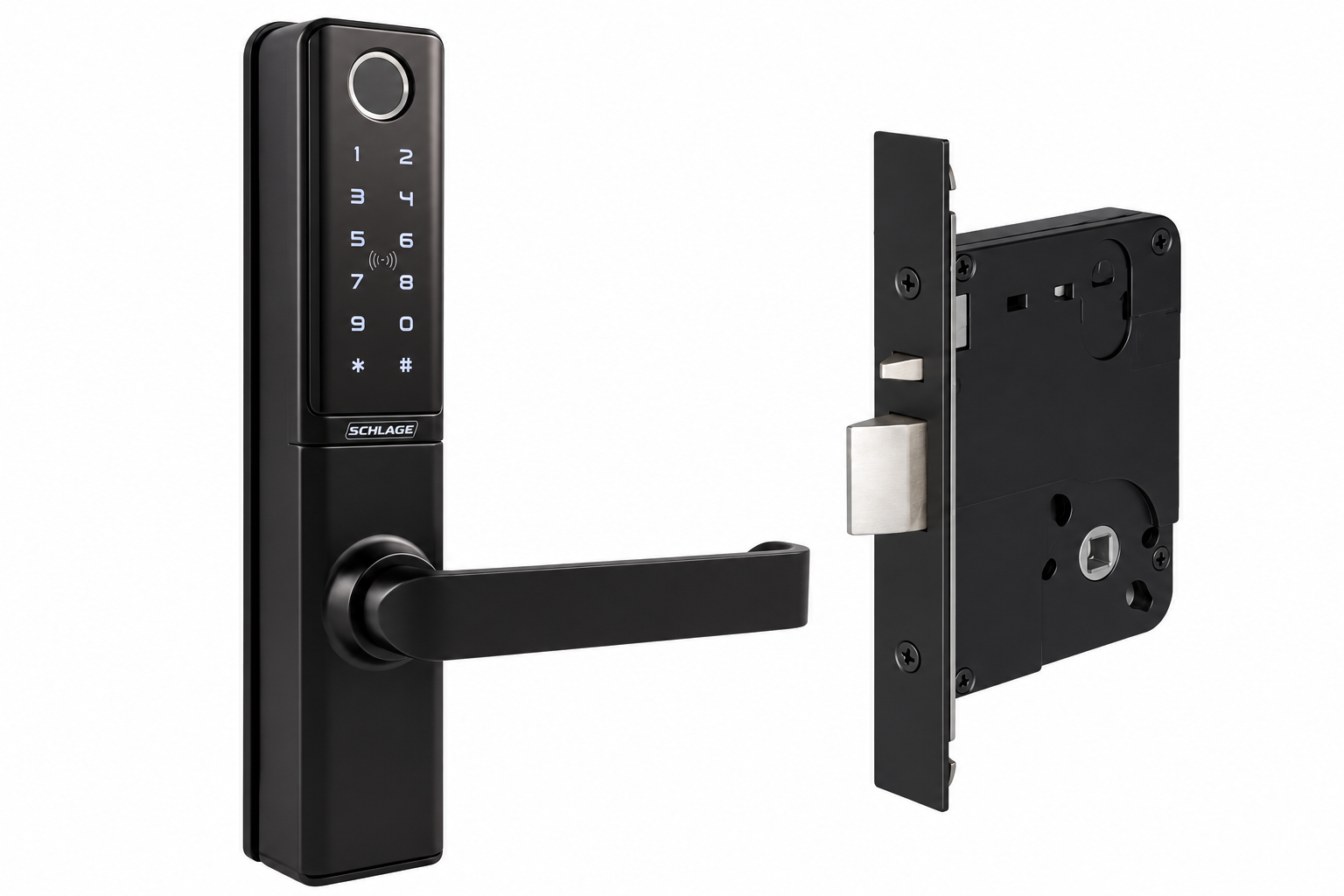 SCHLAGE SCEBZ70091MB ENCORE COMMERCIAL SMART LOCK MORTICE KEYPAD FINGERPRINT RFID IP65 MATTE BLACK