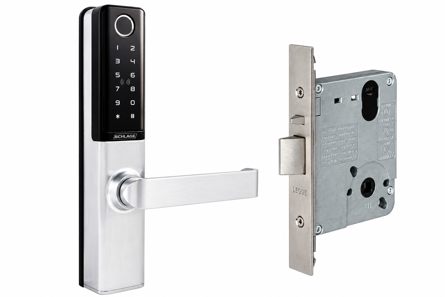 SCHLAGE SCEBZ70091SC ENCORE COMMERCIAL SMART LOCK MORTICE KEYPAD FINGERPRINT RFID IP65 SATIN CHROME