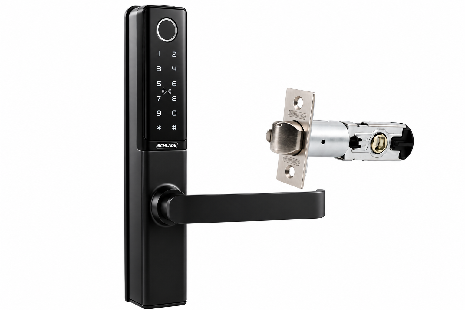SCHLAGE SCEBZ700TLMB ENCORE COMMERCIAL SMART LOCK TUBULAR LATCH KEYPAD FINGERPRINT RFID IP65 MATTE BLACK