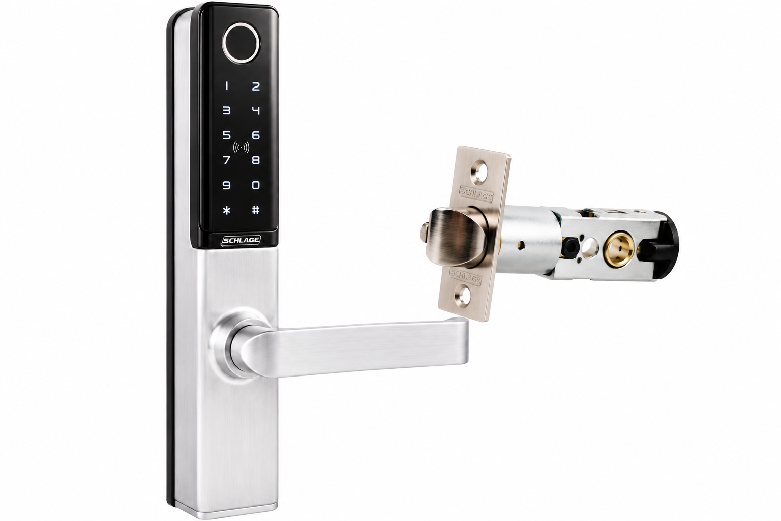 SCHLAGE SCEBZ700TLSC ENCORE COMMERCIAL SMART LOCK TUBULAR LATCH KEYPAD FINGERPRINT RFID IP65 SATIN CHROME