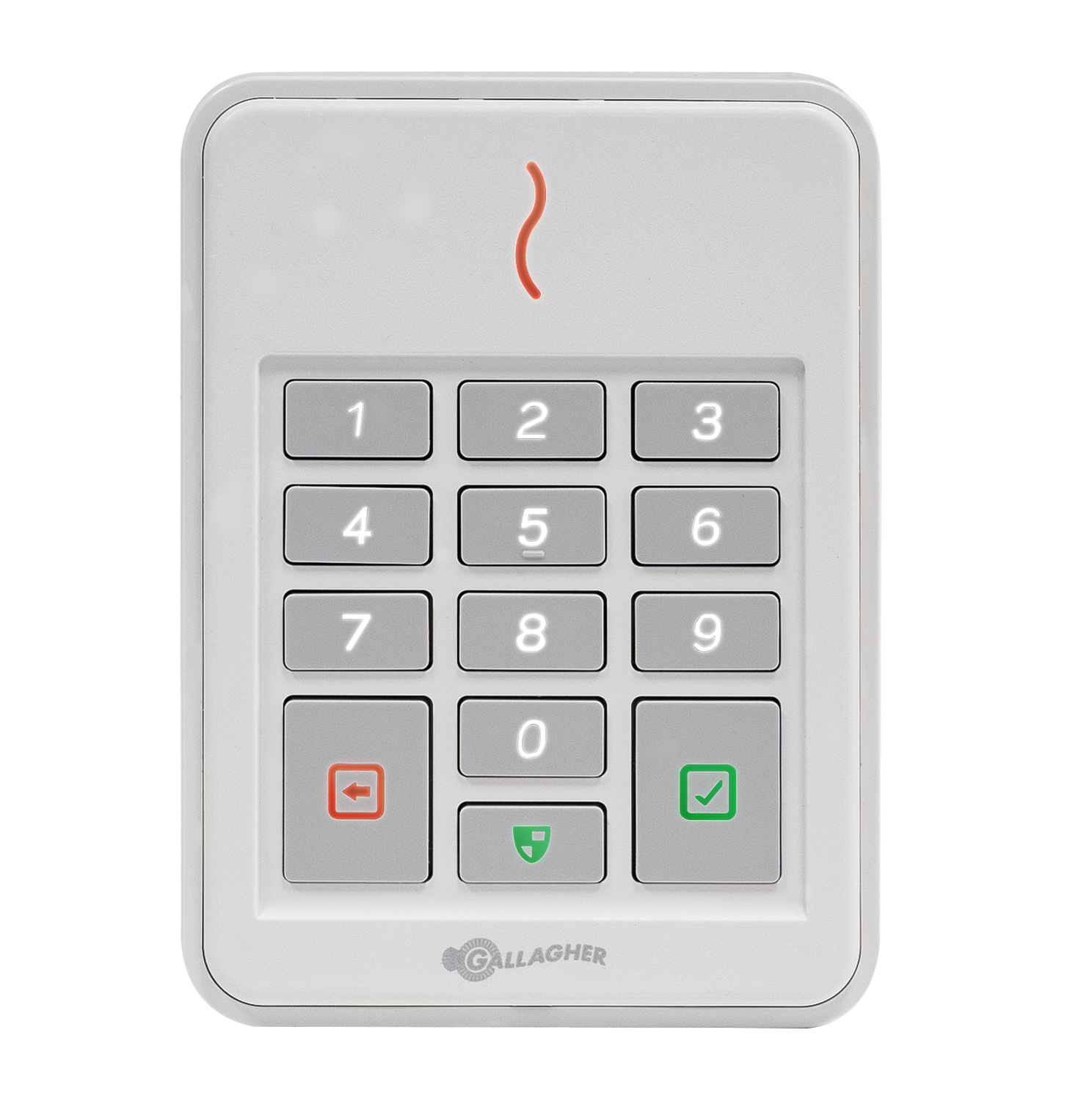 GALLAGHER SMB T30 PROX READER WITH KEYPAD (3x4) WHITE 2.4GHz/13.56MHz BLE MIFARE DESFIRE EV2/3 4K IP68 9-16VDC READ RANGE 60mm IK09