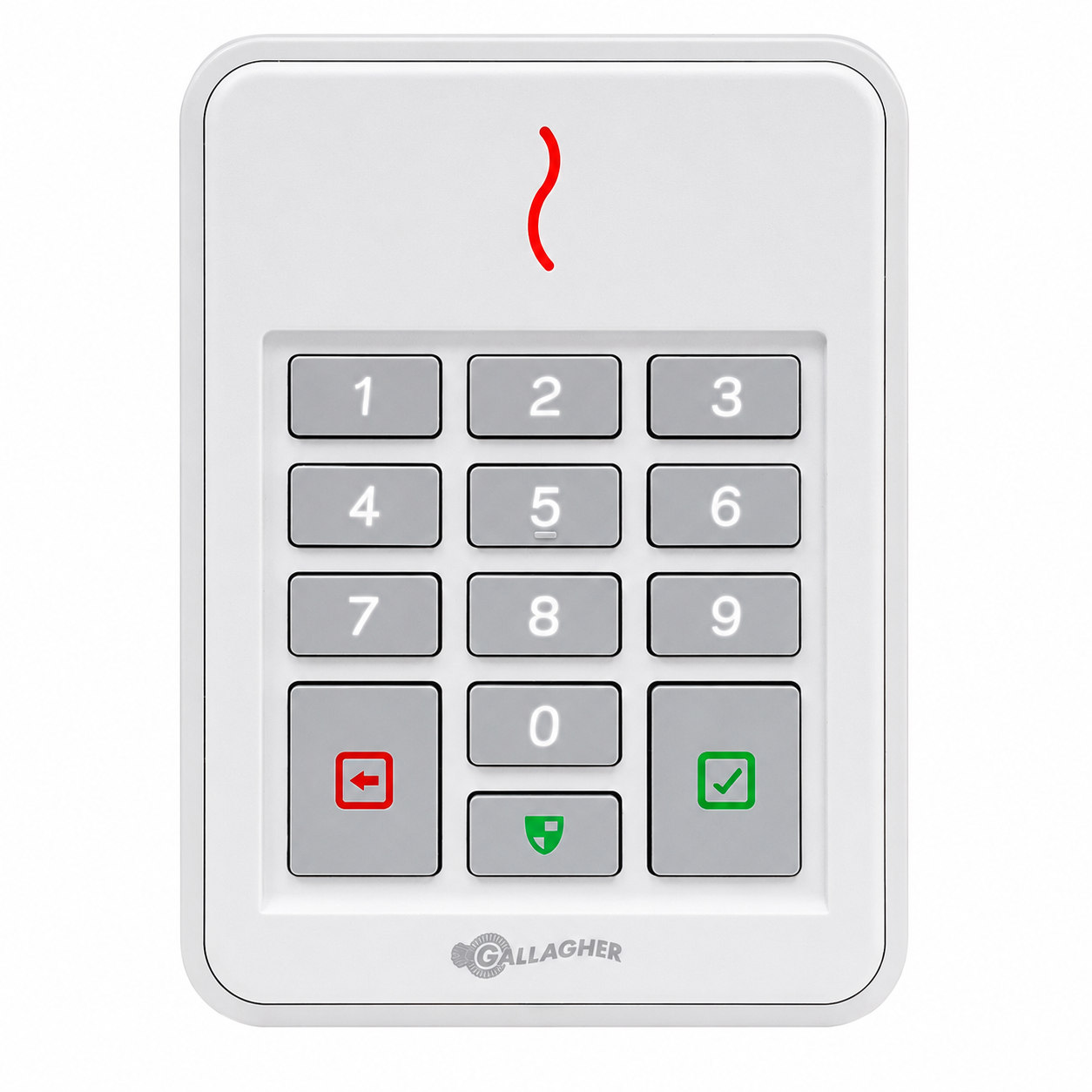 GALLAGHER C300491 SMB T30 PROX READER KEYPAD (3X4) BLE 2.4GHZ/13.56MHZ MIFARE DESFIRE EV2/EV3 4K IP68 IK09 9-16VDC 60MM WHITE 118HX86WX26.7D (MM)