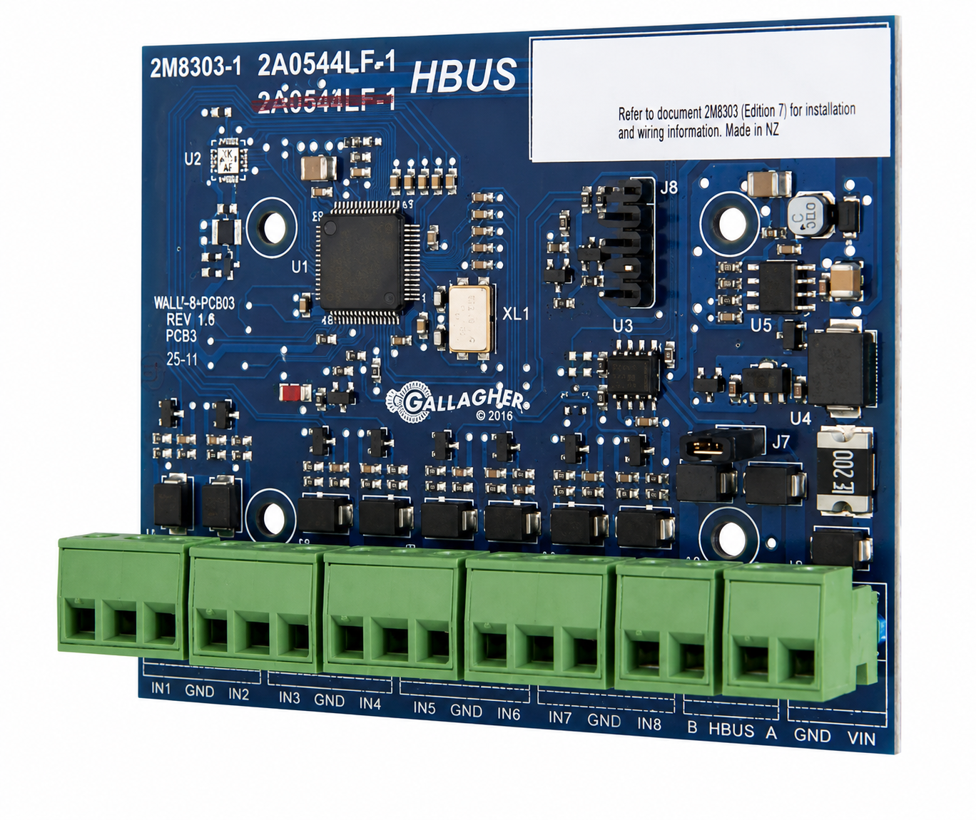 GALLAGHER C300680 HBUS 8X INPUT BOARD PCB 13.6VDC 4K7 TERMINATION 70Hx87Wx30D (MM)