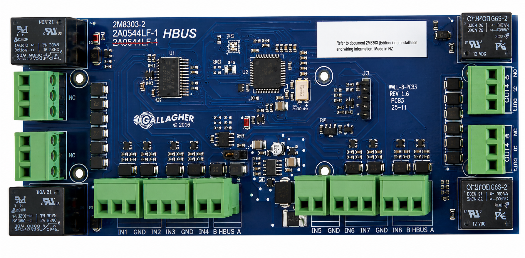 GALLAGHER C300684 HBUS 8X INPUT 4X OUTPUT I/O MODULE 24VDC/AC PCB 13.6VDC 4K7 TERMINATION 180HX70WX30D (MM)