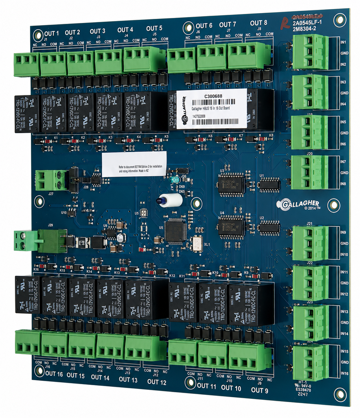 GALLAGHER C300688 SMB HBUS 16IN 16OUT I/O MODULE PCB 24VDC/AC 13.6VDC 4K7 TERMINATION 180HX180WX30D (MM)