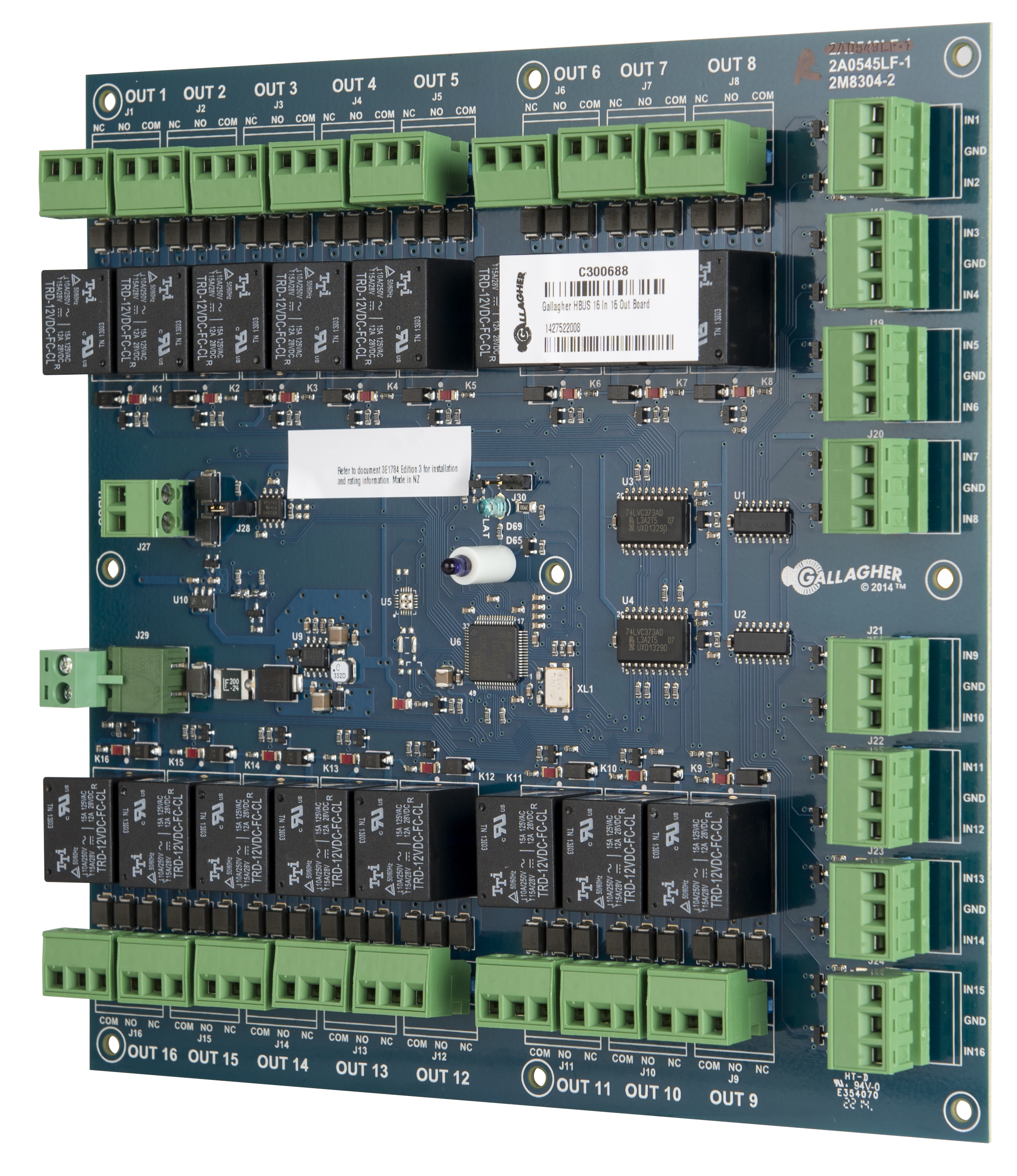 GALLAGHER SMB HBUS INPUT & OUTPUT MODULE 16 x INPUT 16 x OUTPUT (24V DC/AC) PCB 13.6VDC 4K7 TERMINATION 180Hx180Wx30D (MM)