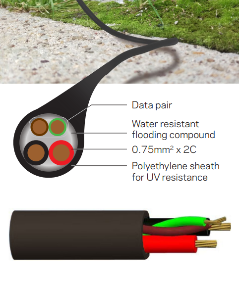 SECURITY CABLE 2x 14/0.20 & 2x 24/0.20 2 PAIR JEL FILLED UNSCREENED PVC SHEATH 300M BLACK