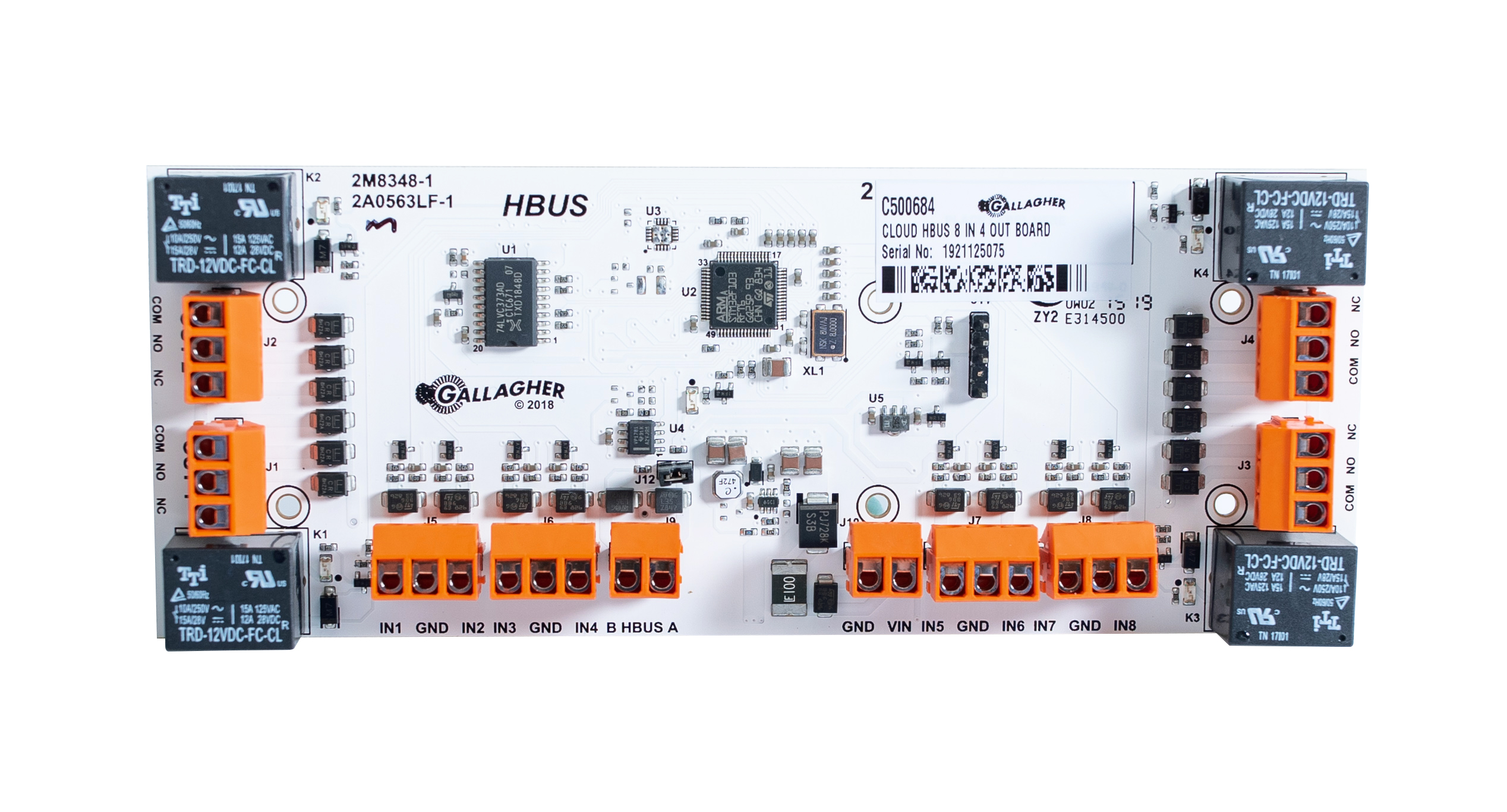 GALLAGHER SMB HBUS INPUT & OUTPUT MODULE 8 x INPUT 4 x OUTPUT (24V DC/AC) PCB 13.6VDC 4K7 TERMINATION 180Hx70Wx30D (MM)