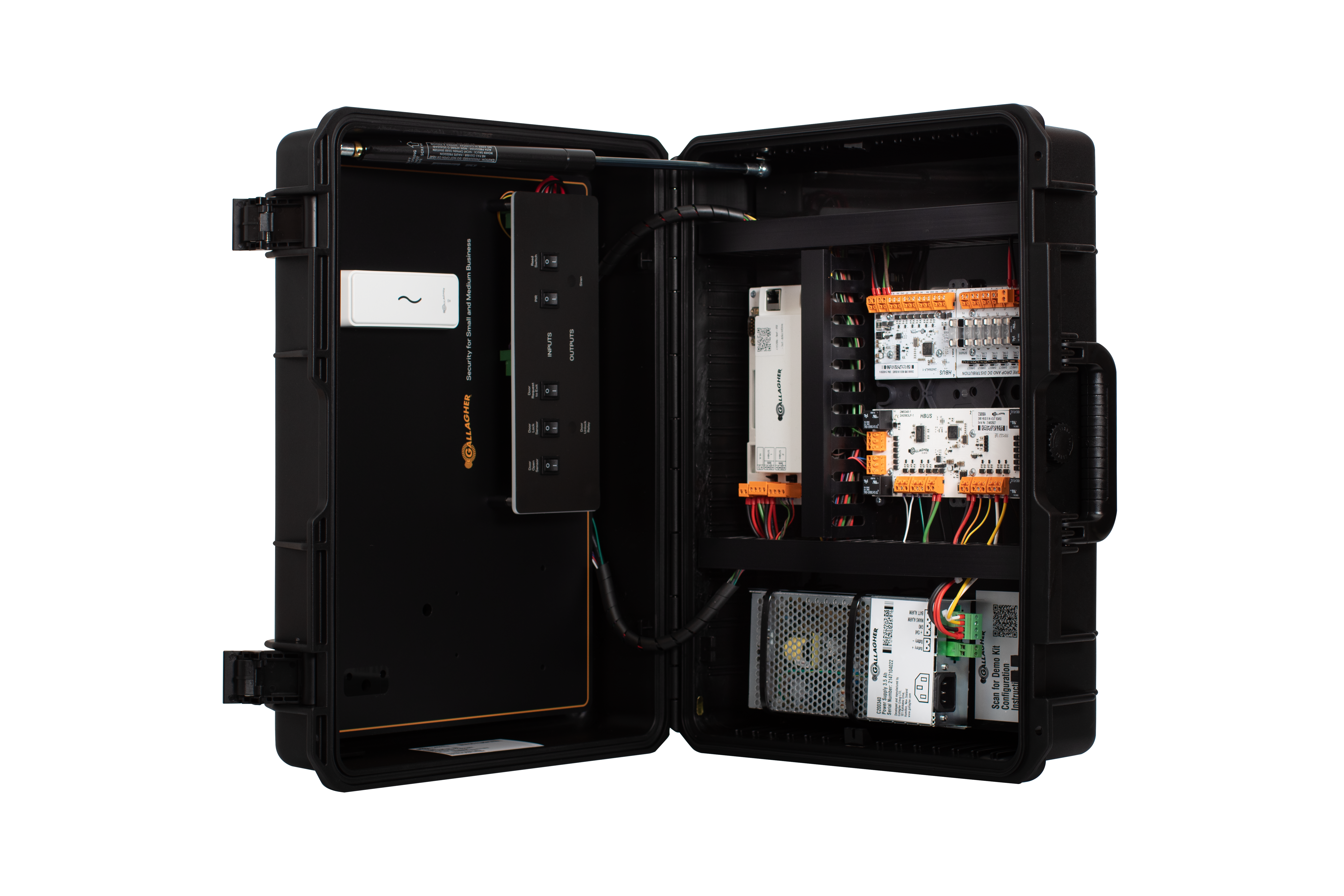 GALLAGHER SMB DEMO KIT INCLUDES 1 x SMB 6000 CONTROLLER 1 x T15 READER 2 x SMB KEY TAGS 1 x HBUS INPUT MODULE 8 x INPUT 1 x SMB HBUS WITH 8 x INPUT 4 x OUTPUT 1 x FIRE REALY & FUSE BOARD 1 x POWER SUPPLY 1 x MOUNTING PLATE 1 x PERMACONN KIT WITH CARRY CASE