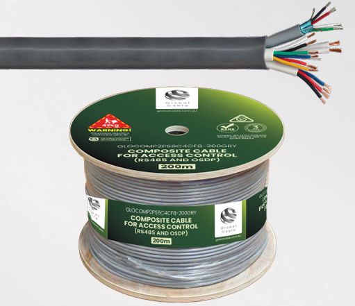 COMPOSITE CABLE FOR ACCESS CONTROL SYSTEMS OSDP OR RS485 READERS INCLUDE 1x DATA 2PAIRS 7/0.30 SHIELDED (BELDEN 8723 EQUIVALENT), 1x SECURITY 6CORES 14/0.20, 1x SECURITY 4CORES 14/0.20, 1x FIGURE8 24/0.20 ALL IN ONE PVC SHEATH 200M REEL GREY
